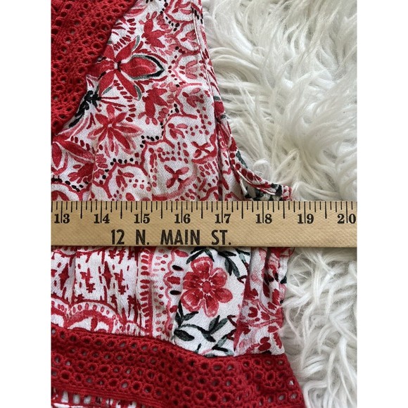 Torrid Babydoll Tank Top Lace-Up Crochet Sleeveless Red Floral Boho 1X - Picture 12 of 14